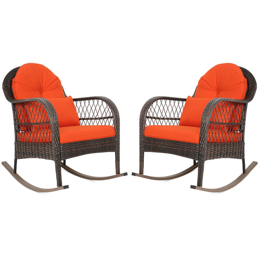 Patiojoy 2-Piece Patio Garden Wicker Rattan Rocking Chair Furniture w/ Cushion