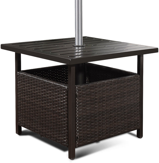 Topbuy Rattan Wicker Steel Side Table Outdoor Furniture Deck Brown