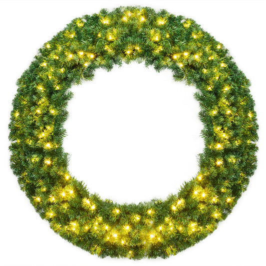 Topbuy 48'' Pre-lit Artificial Decorative Flocked Wreath Christmas with 200 LED Light& Timer