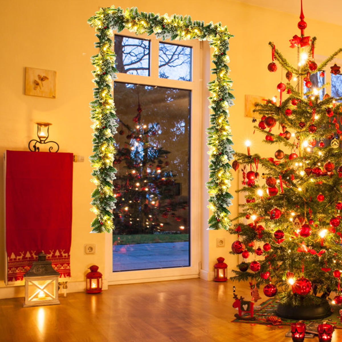 Topbuy 9FT Pre-lit Artificial Christmas Pine Garland Rattan with 50 LED Lights