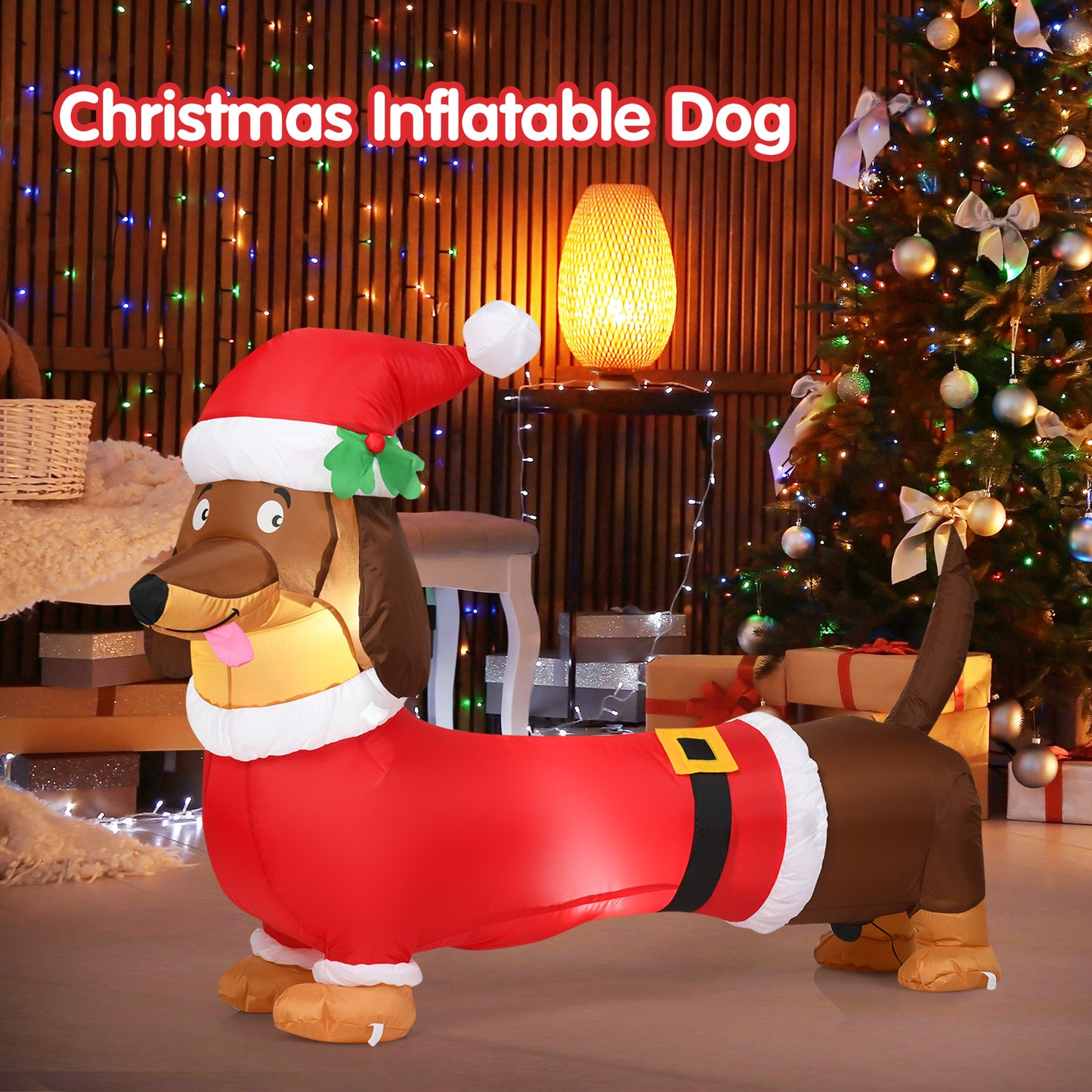 Topbuy 5 FT Christmas Inflatable Dog with Internal Bulbs& Waterproof Blower