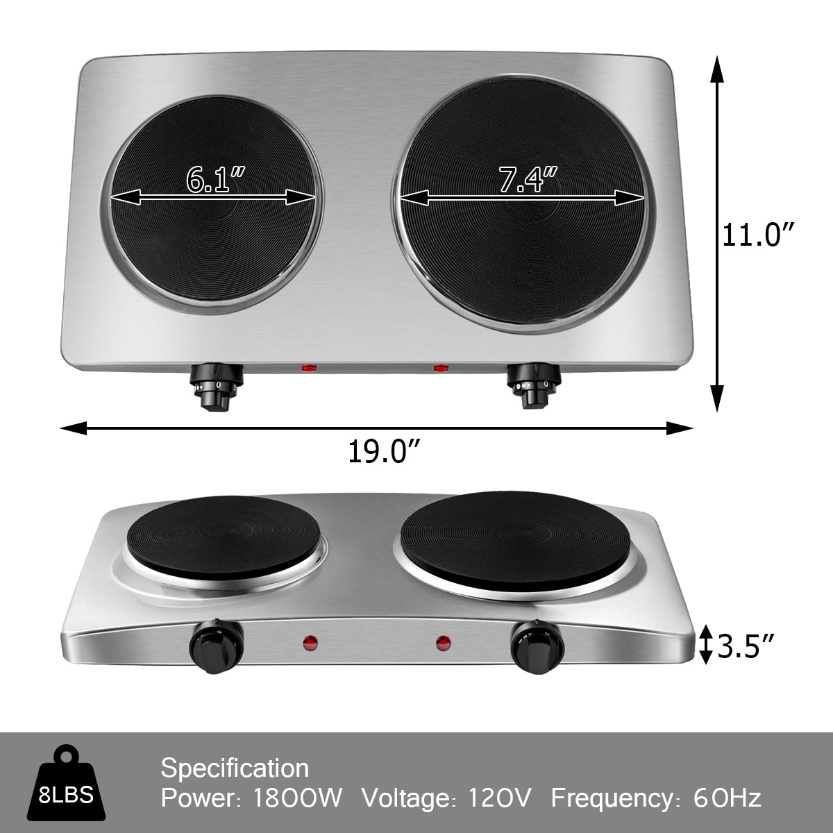 Topbuy 1800W Double Cast-Iron Hot Plate Electric Double Countertop Burner