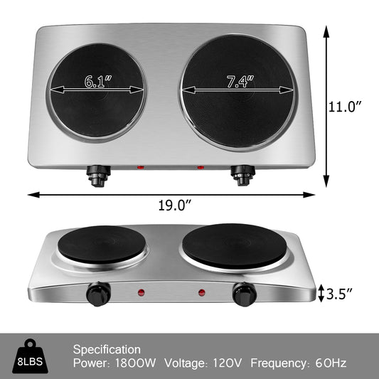 Topbuy 1800W Double Cast-Iron Hot Plate Electric Double Countertop Burner