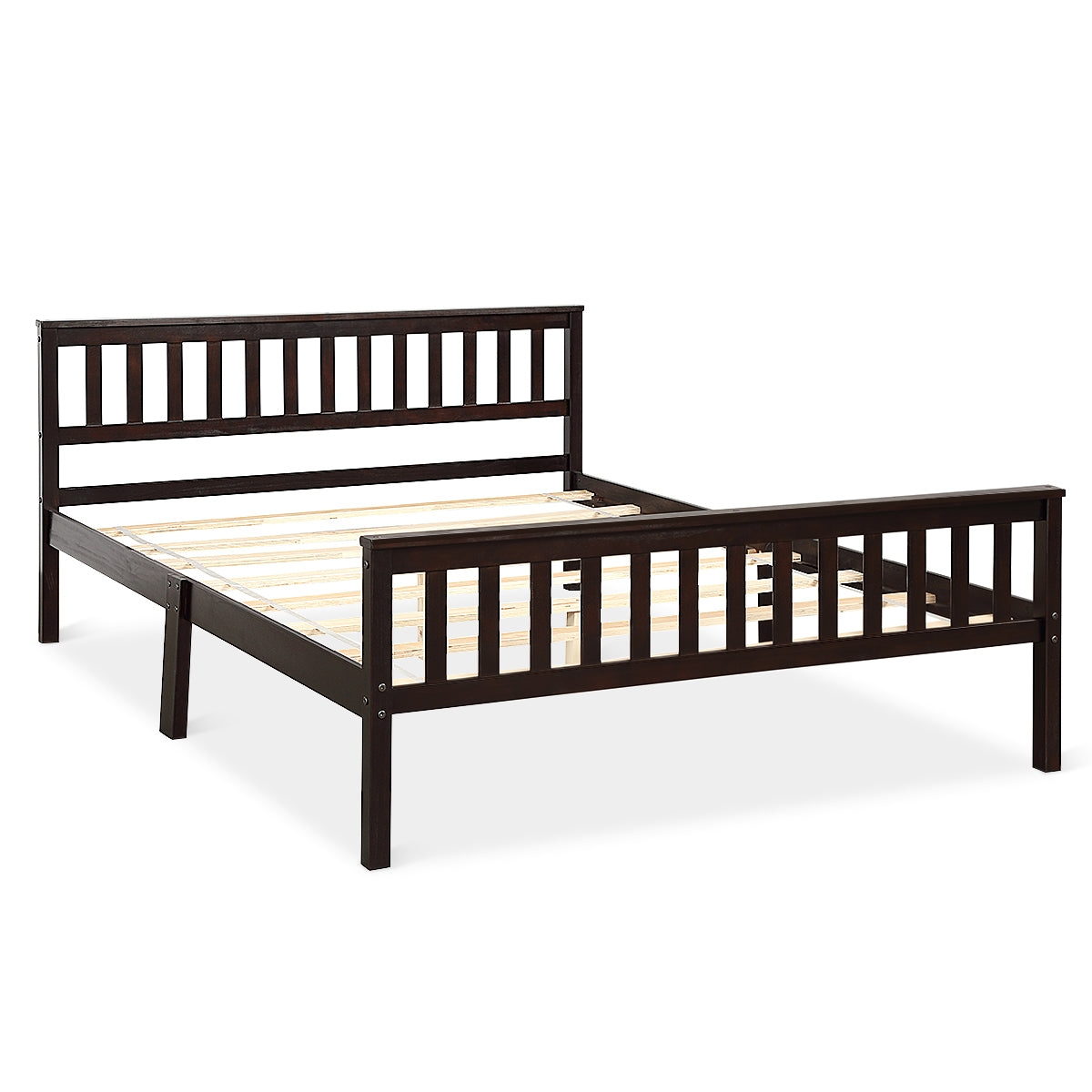 Topbuy Wood Bed Frame Wooden Slat Support Platform w/ Headboard Queen Size