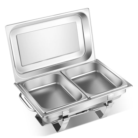 Topbuy Chafing Dish Stainless Steel Rectangular Chafer Buffet Set with 2 Half Size Pan
