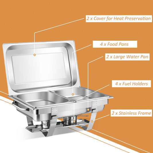 Topbuy Chafing Dish Stainless Steel Rectangular Chafer Buffet Set with 2 Half Size Pan