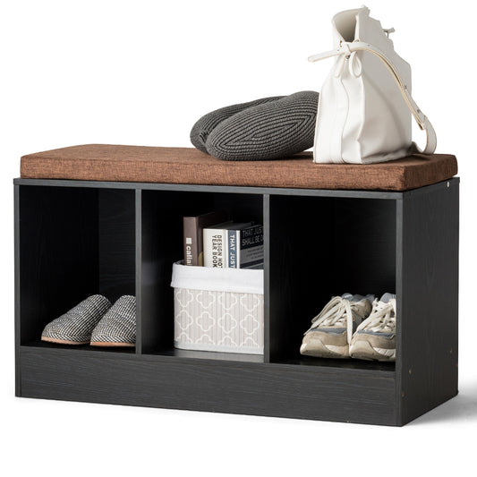 Topbuy 3-Cube Shoe Bench Storage Box Organizer with Removable Cushion Padded Seat