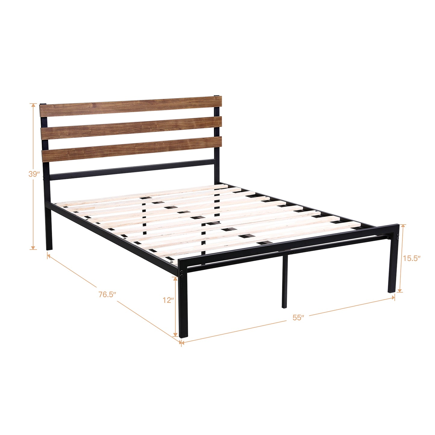 Topbuy Full Size Upholstered Platform Bed Metal Bed Frame with Wooden Slat & Headboard