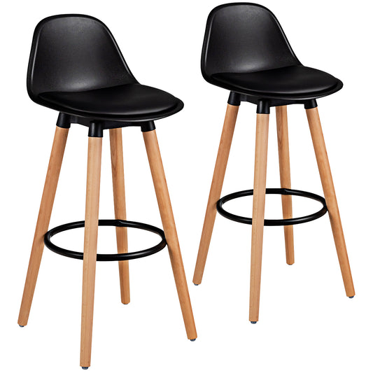 Topbuy Set of 2 Mid Century Barstool 28.5'' Dining Pub Chair w/Leather Padded Seat Black/White