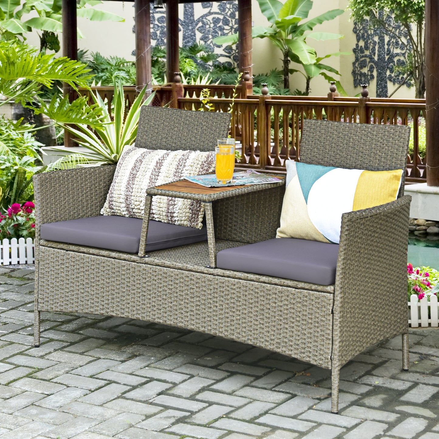 Patiojoy Outdoor Rattan Furniture Wicker Conversation Chair