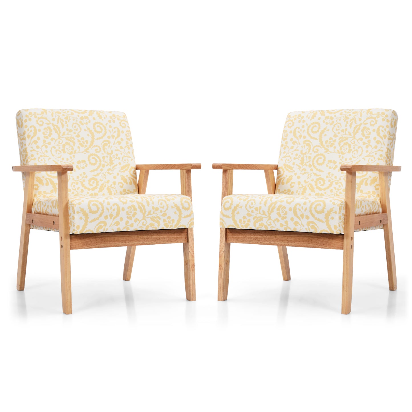 Topbuy 1PC/2PCS Accent Armchair Fabric Upholstered Lounge Chair with Wooden Legs Grey/Navy/Yellow