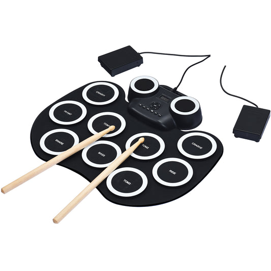 Topbuy 9 Pads Electronic Roll up Drum Kit Portable Drum Set W/ 2 Drumsticks& LED Lights