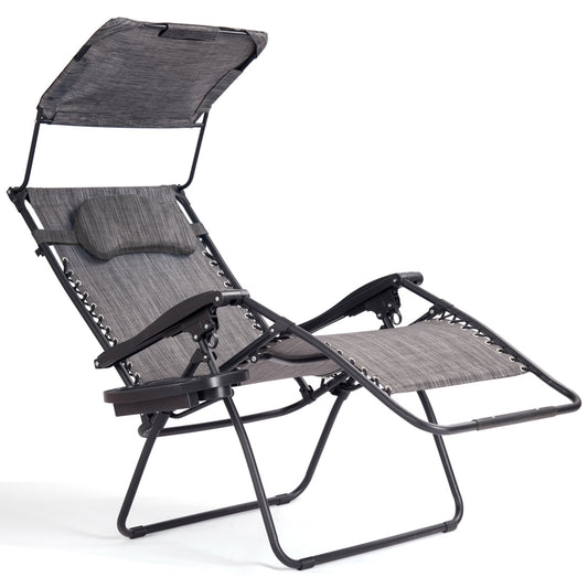 Topbuy Recling Zero Gravity Chair with Drink Tray & Sunshade, Gray