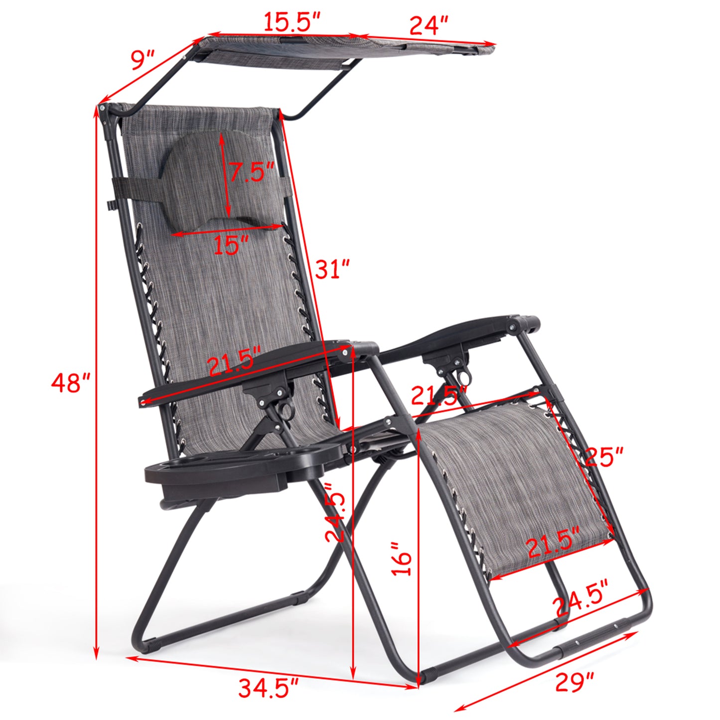 Topbuy Recling Zero Gravity Chair with Drink Tray & Sunshade, Gray