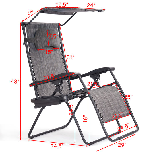 Topbuy Recling Zero Gravity Chair with Drink Tray & Sunshade, Gray