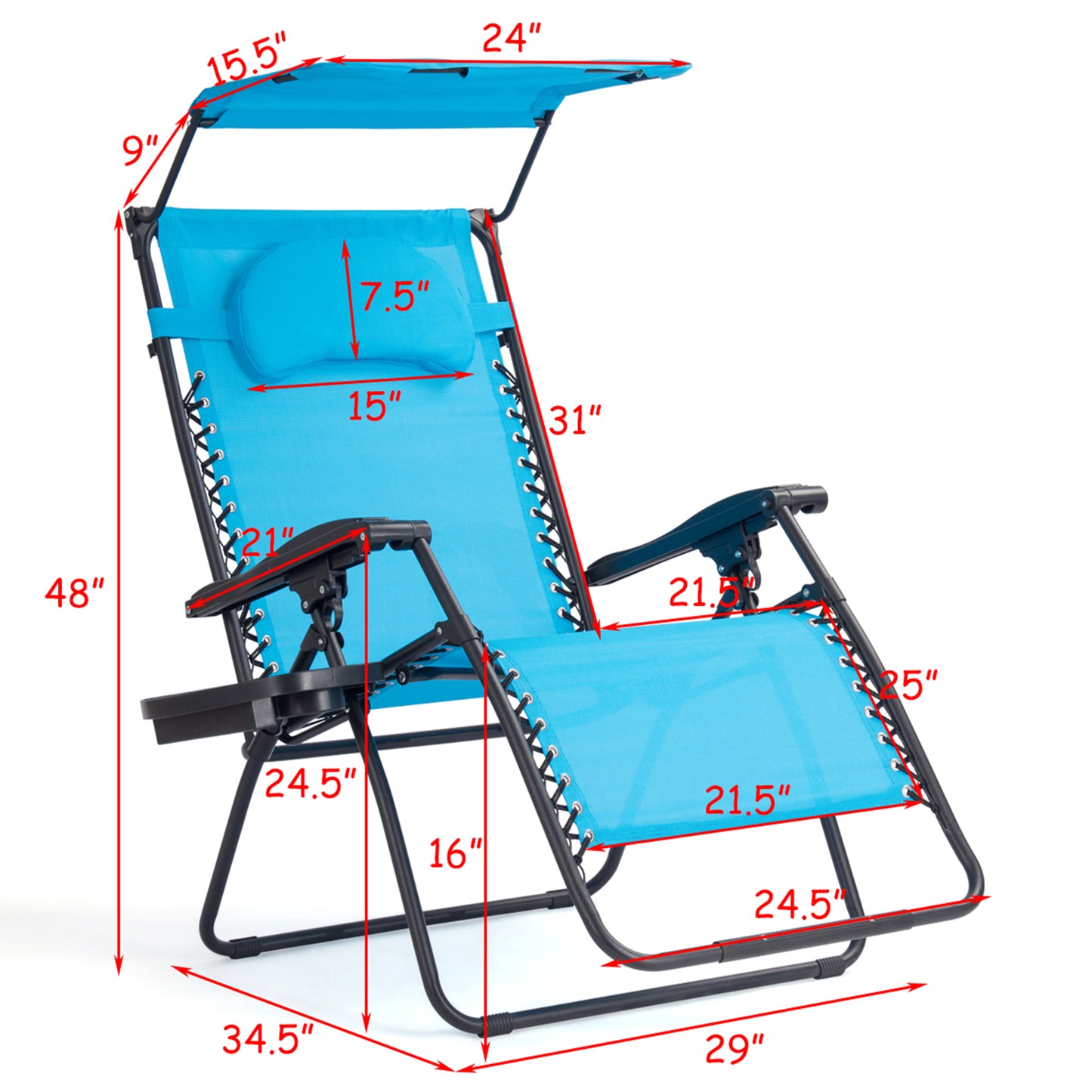 Topbuy Recling Zero Gravity Chair with Drink Tray & Sunshade, Blue
