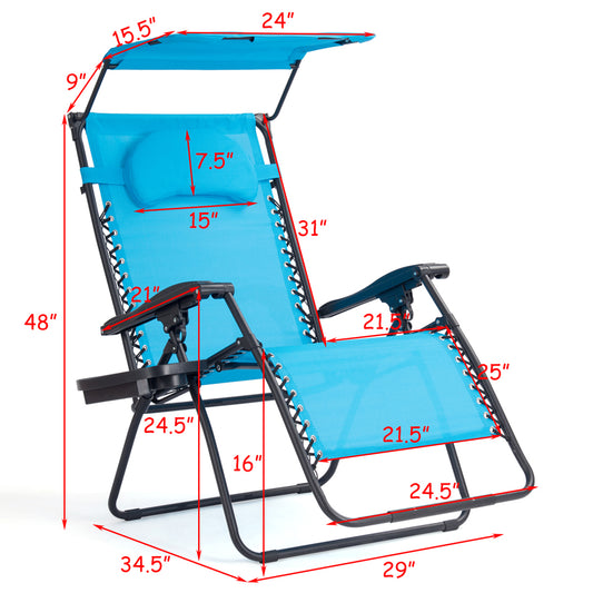 Topbuy Recling Zero Gravity Chair with Drink Tray & Sunshade, Blue