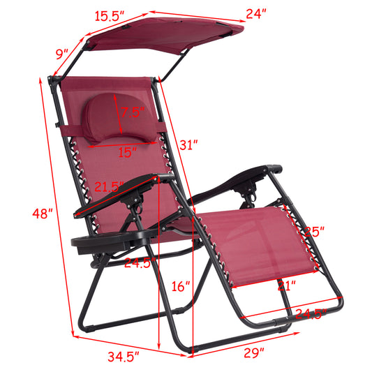 Topbuy Recling Zero Gravity Chair with Drink Tray & Sunshade, Wine