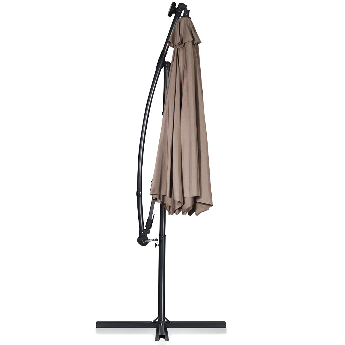 Topbuy Aluminum Patio Hanging Umbrella Solar Powered Offset Umbrella With Cross Base & Pole Burgundy/Orange/Coffee