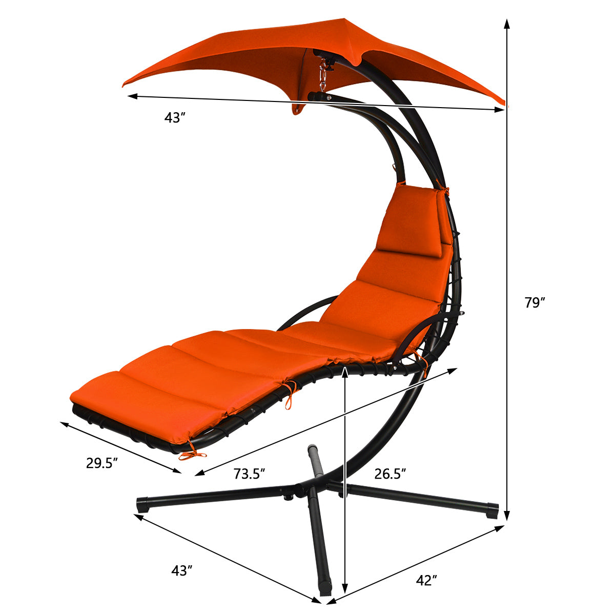 Topbuy Patio Hammock Chair Floating Hanging Chaise Lounge Chair with Canopy Turquoise/Blue/Orange