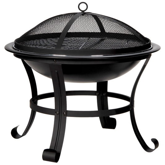 Topbuy 22'' Steel Outdoor Wood Burning Fire Pit Bowl with Round Mesh Spark Screen Cover