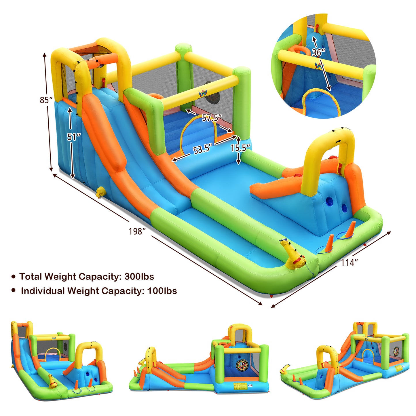 Topbuy Inflatable Bounce House Water Park with Double Slides & 950W Blower