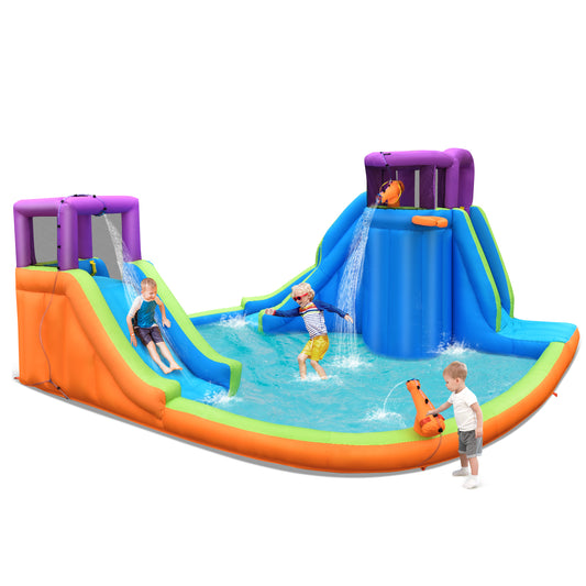 Topbuy Inflatable Water Park Double Water Slide Blow Up Bouncer with Climbing Wall