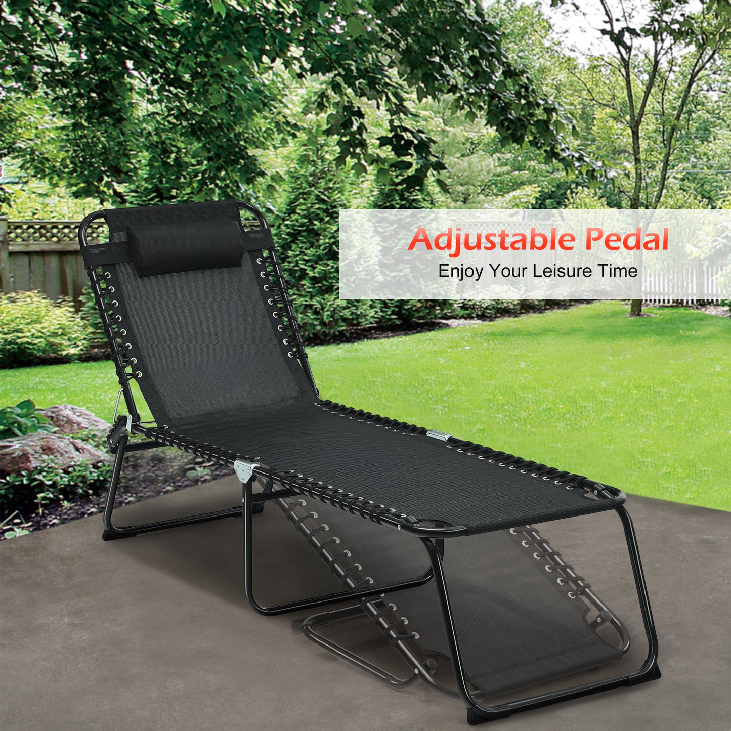 Topbuy Foldable Beach Chaise Lounge Chair with Pillow & Adjustable Pedal Grey/Black