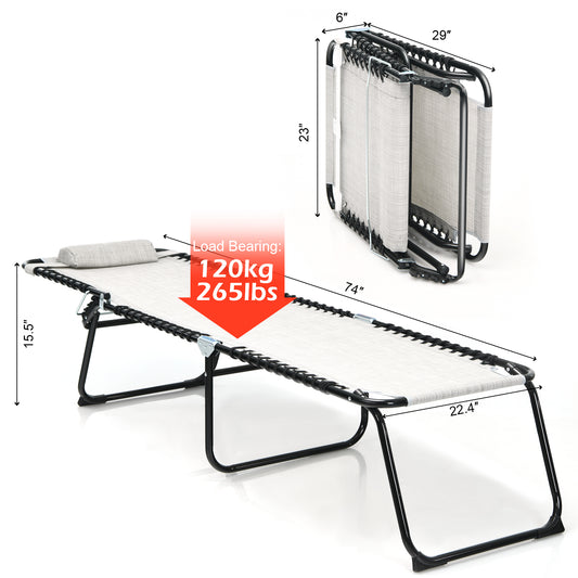 Topbuy Foldable Beach Chaise Lounge Chair with Pillow & Adjustable Pedal Grey/Black