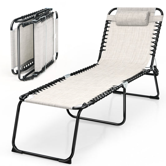 Topbuy Foldable Beach Chaise Lounge Chair with Pillow & Adjustable Pedal Grey/Black