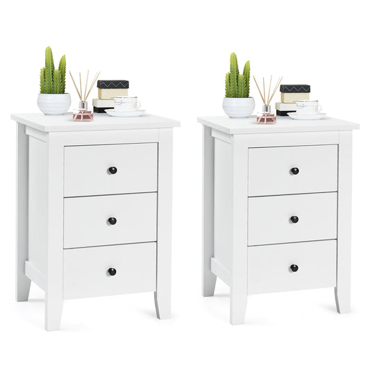 Topbuy 2PCS End Table Nightstand living Room Furniture W/ 3 Drawers White