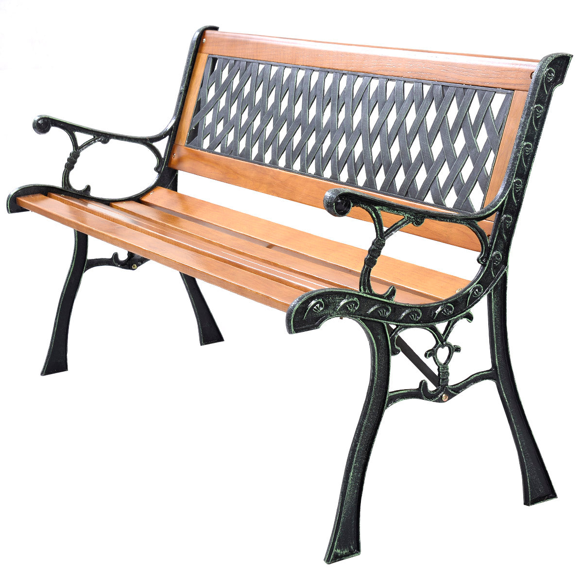 Topbuy Garden Metal Bench Porch Path Hardwood Chair for Patio Park Outdoor Deck