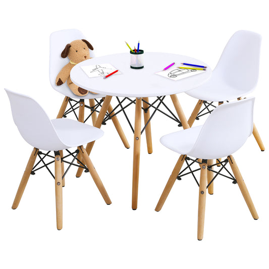 Topbuy Children Table & 4 Chairs Set Solid Construction 5 PCS Dining Table Toddler