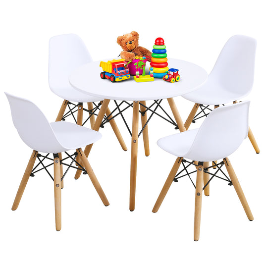 Topbuy Children Table & 4 Chairs Set Solid Construction 5 PCS Dining Table Toddler