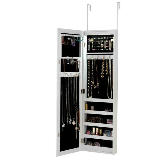 Topbuy LED Jewelry Cabinet Standing Armoire Organizer w/ Fine Edge Full Size Mirror