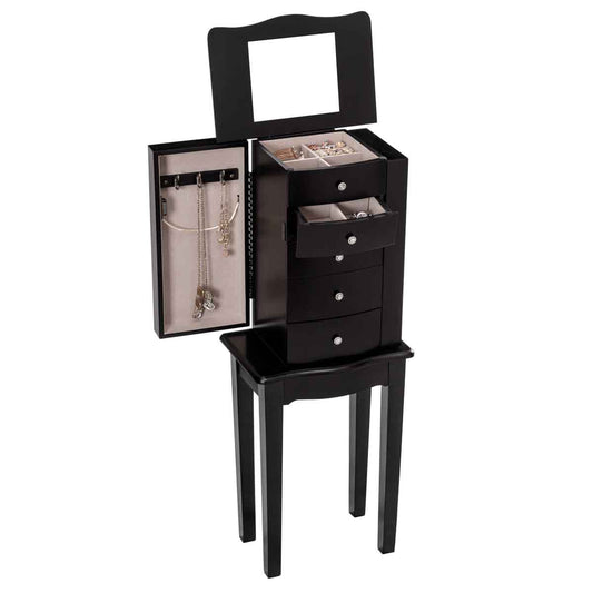Topbuy 5-drawer Armoire Cabinet Chest Box Jewelry Organizer w/ Mirror & Swing Doors