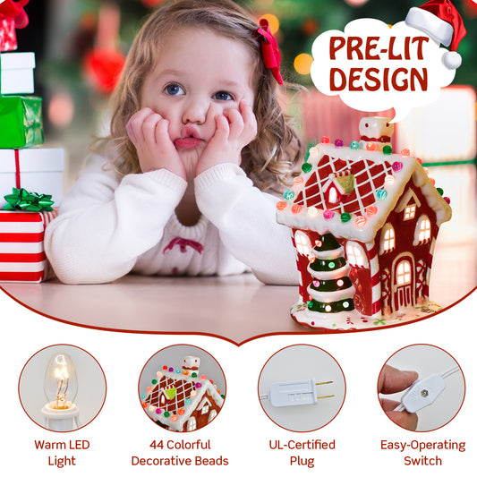 Topbuy Datcha House-shape Ceramic Hand-Painted Christmas Decorw/ 44 Multicolored Lights