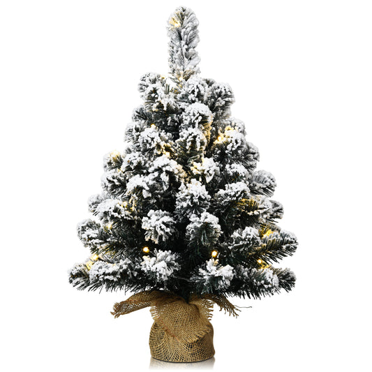 Topbuy 24inch Mini Tabletop Snow Flocked Christmas Tree Pre-Lit Artificial Decor w/ 30 LED Lights & Timer