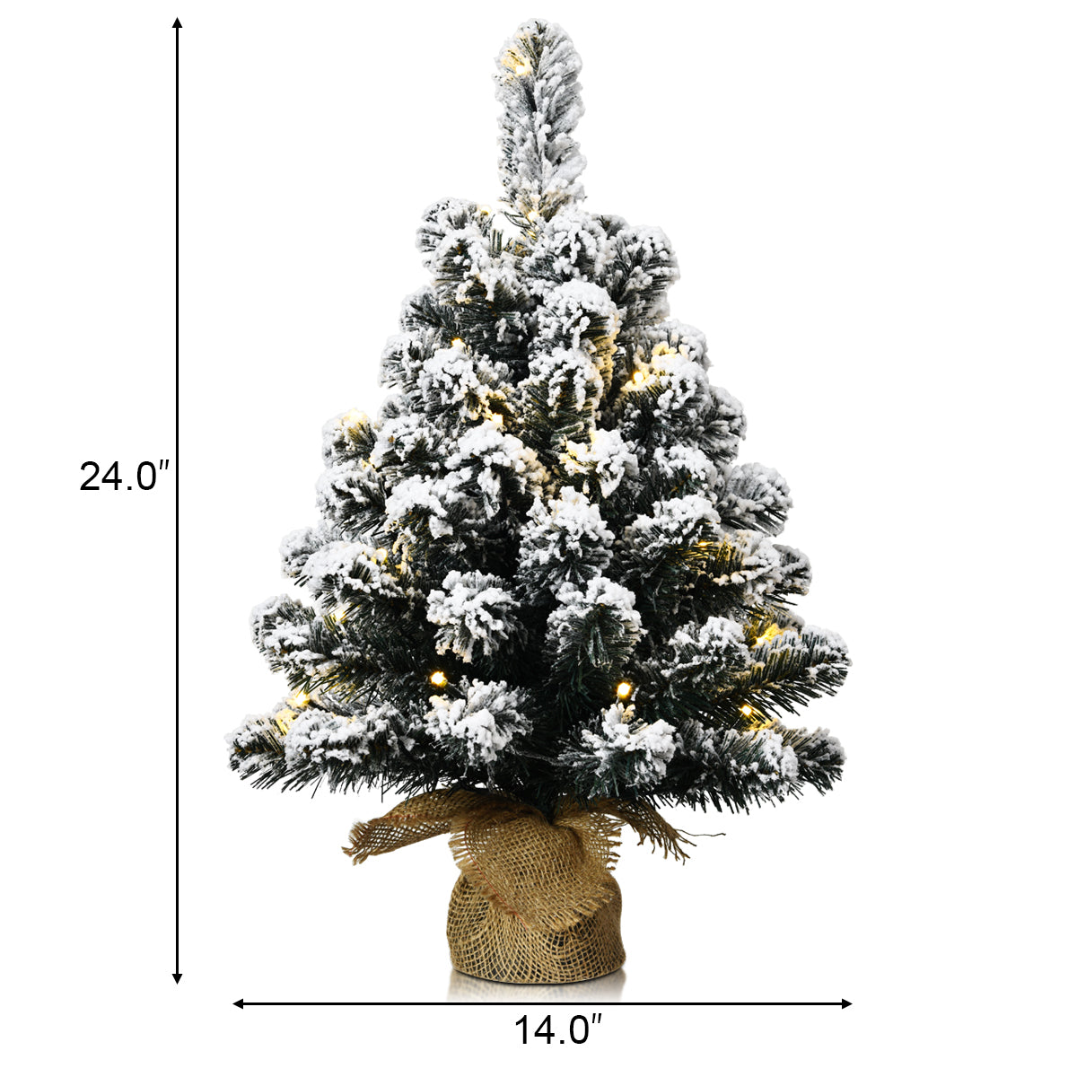 Topbuy 24inch Mini Tabletop Snow Flocked Christmas Tree Pre-Lit Artificial Decor w/ 30 LED Lights & Timer