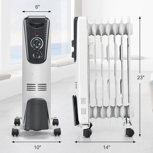 Topbuy 1500W Oil Filled Radiator 5.7 Fin Thermostat Room Radiant Electric Space Heater