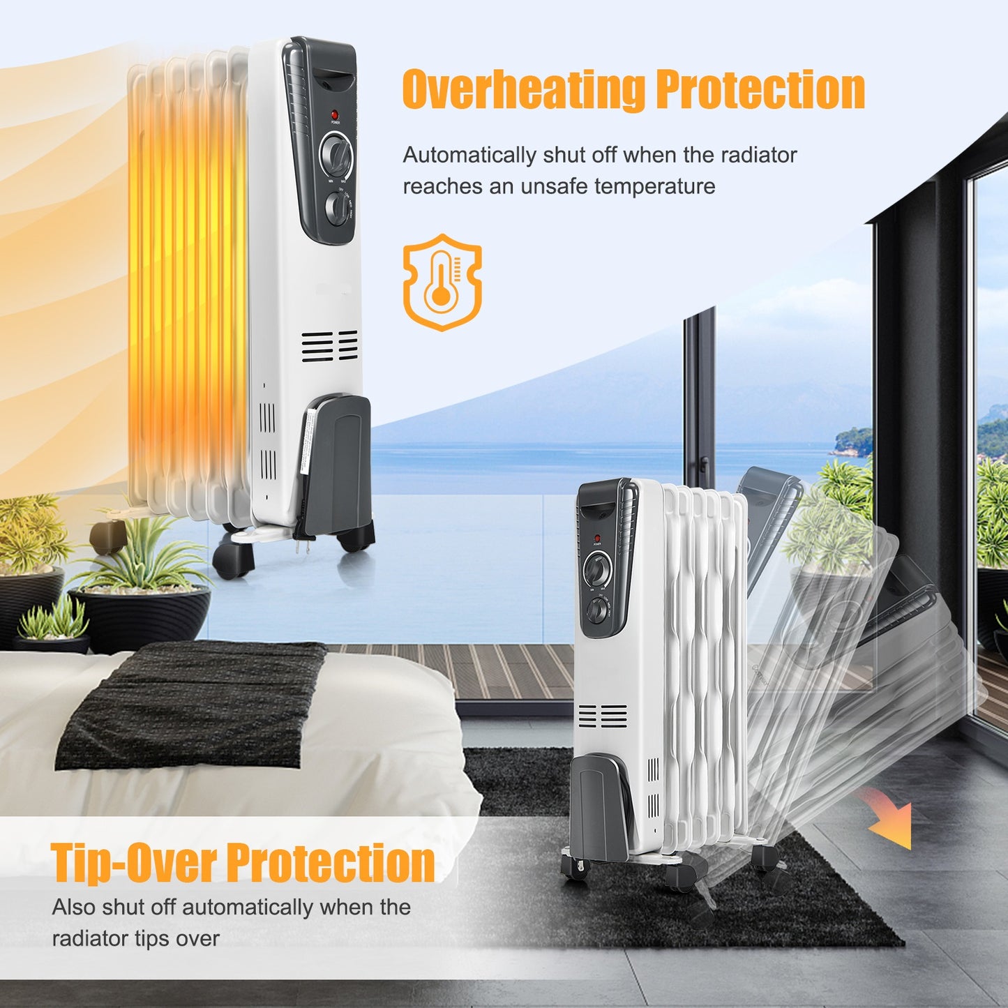 Topbuy 1500W Oil Filled Radiator 5.7 Fin Thermostat Room Radiant Electric Space Heater