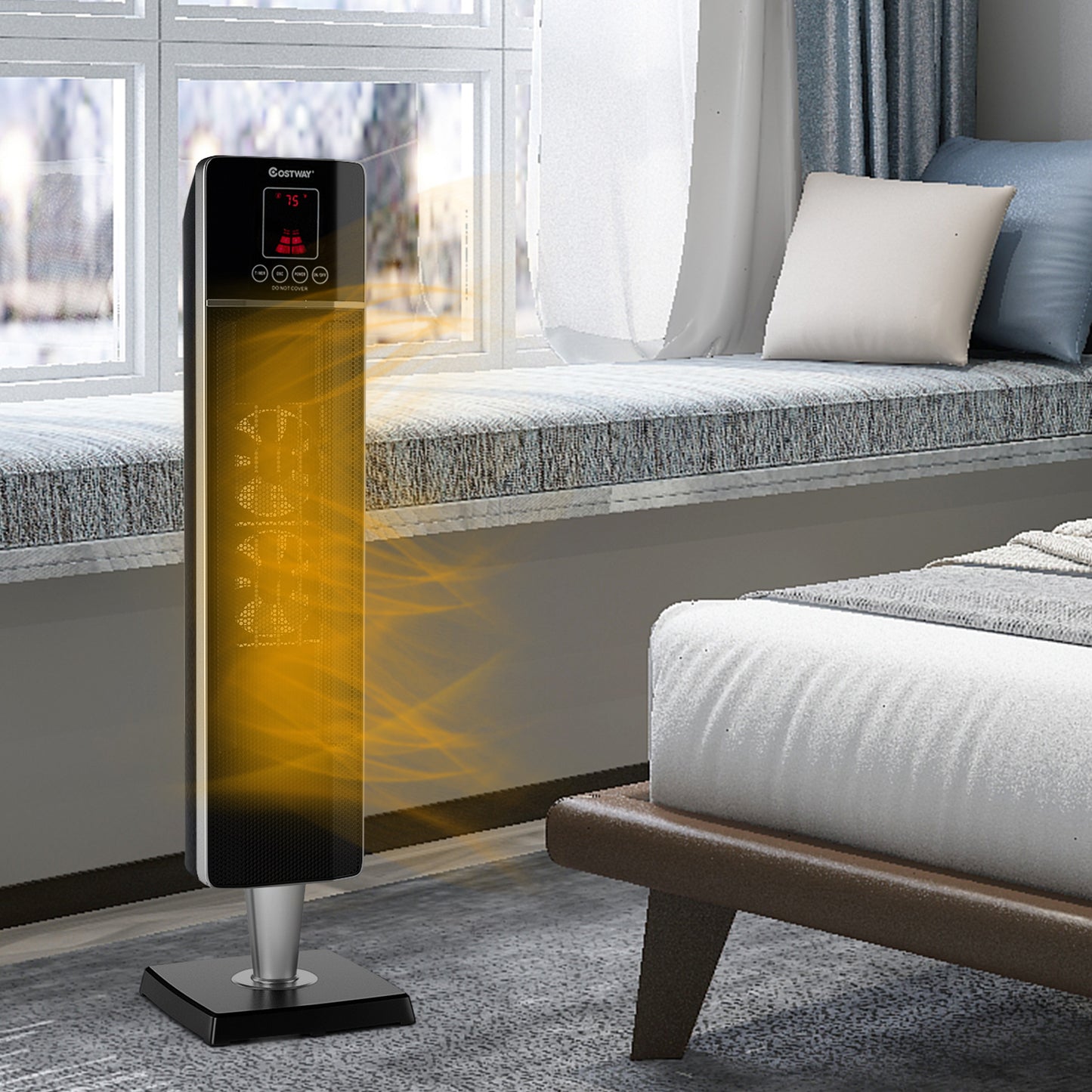 Topbuy 1500W Oscillating Ceramic Pedestal Heater Remote Control Air Heating Machine w/ Timer