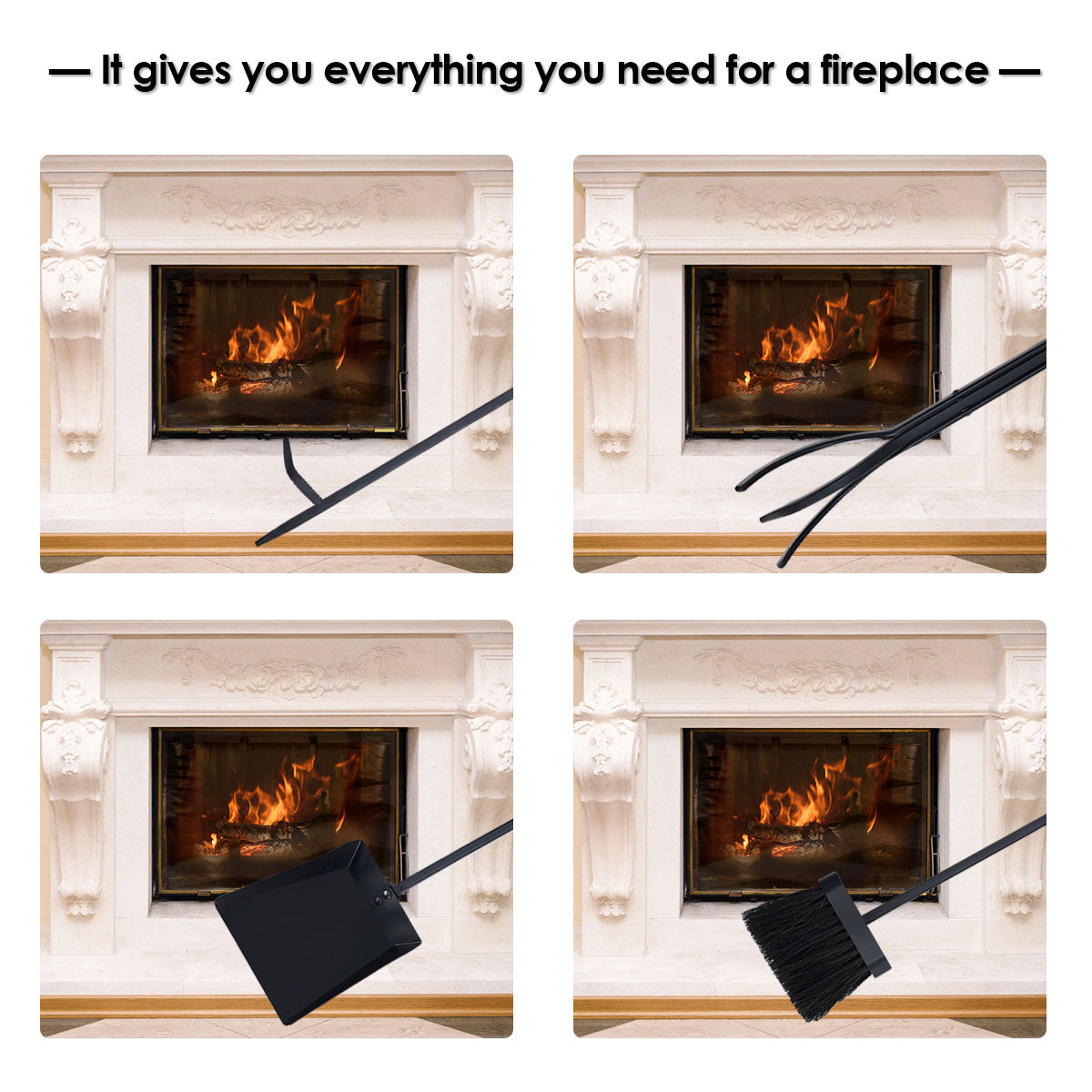 Topbuy Robust 5pc Steel Fire Place Tool set Fireplace Tools Set Stand Hearth Accessories