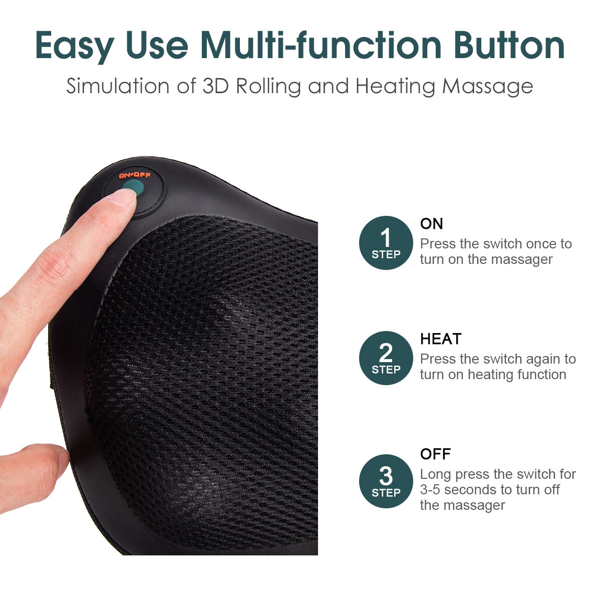 Topbuy Massage Pillow, Electric Shiatsu for Shoulder Neck Back W/Heat