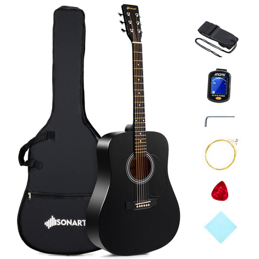 Topbuy 41 inches Acoustic Folk Guitar w/Case Strap Tuner for Beginners Black
