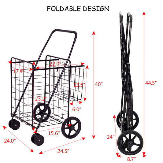 Topbuy Utility Folding Shopping Cart with Swivel Wheels Easy Storage