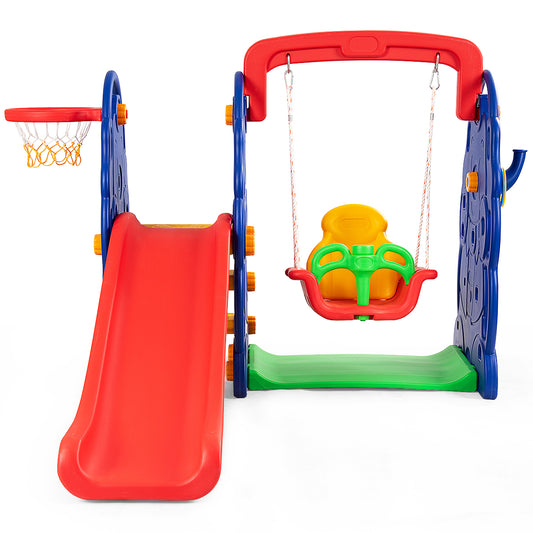Topbuy 3 in 1 Children Playset Climber Swing Seat & Basketball Hoop