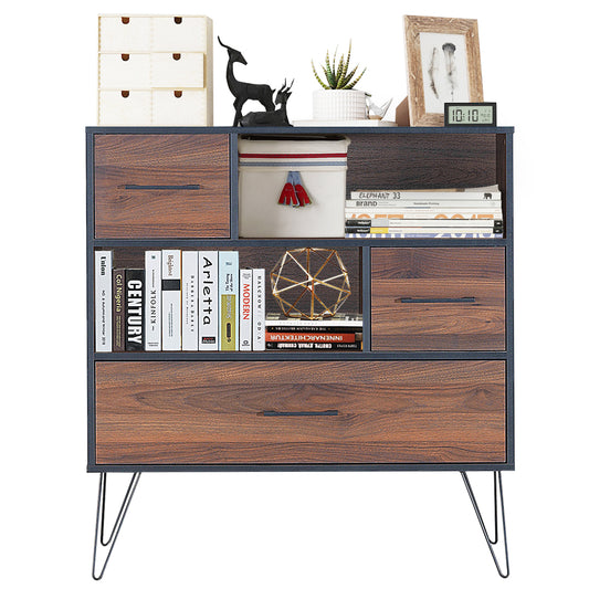 Topbuy Multipurpose Sideboard Storage Cabinet Unit w/Metal Leg &Drawer Walnut