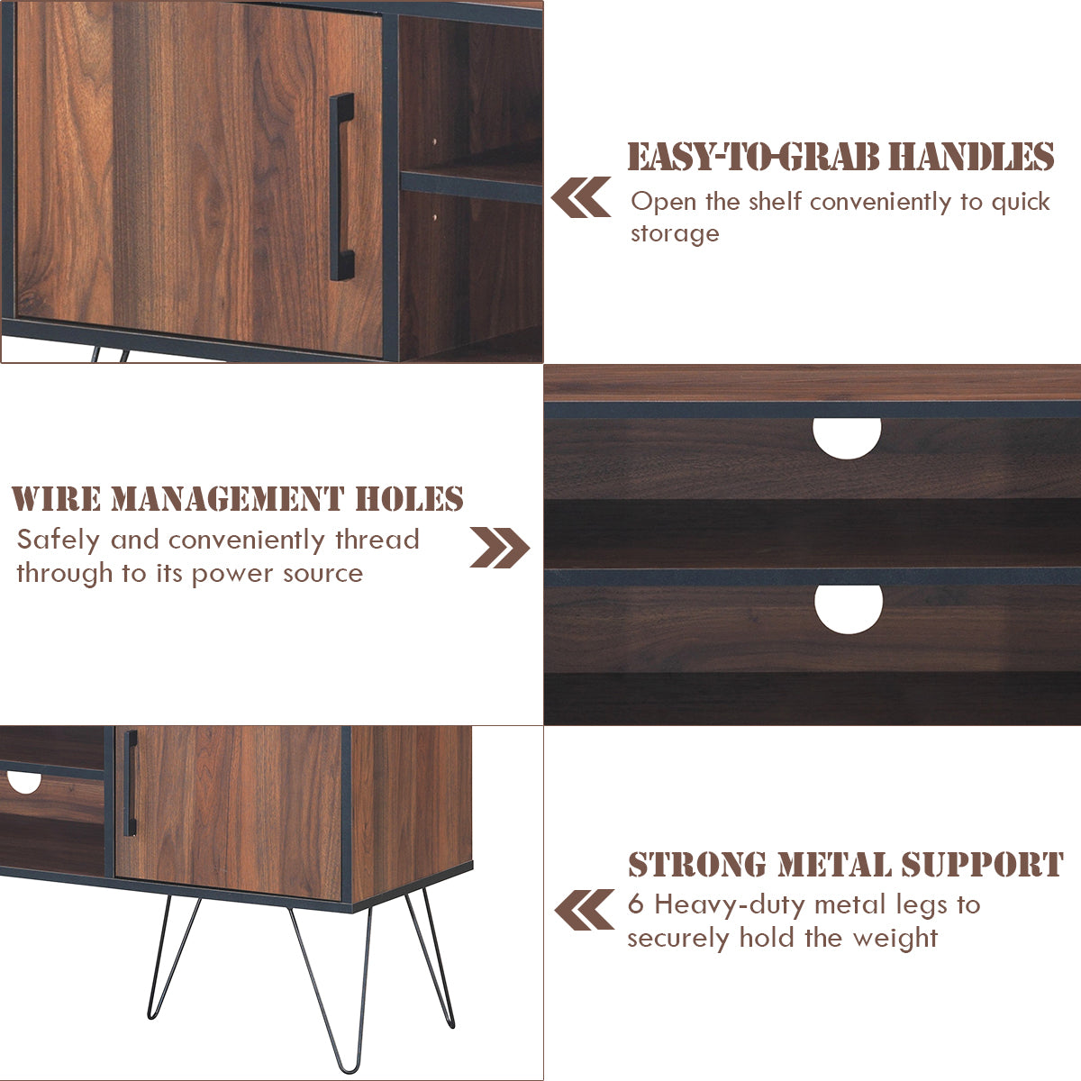 Topbuy Wooden Freestanding TV Stand Storage with 2 Doors and Shelves