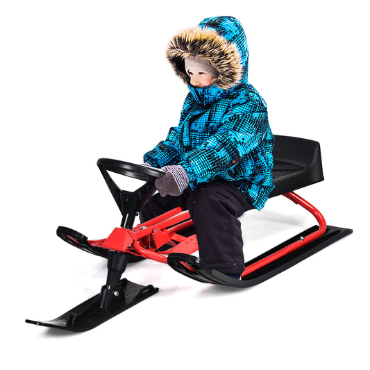 Topbuy Snow Racer Sled W/ Steering Wheel Slider Ski Board for Kids Teenagers Winter Sports Age 4 & Up